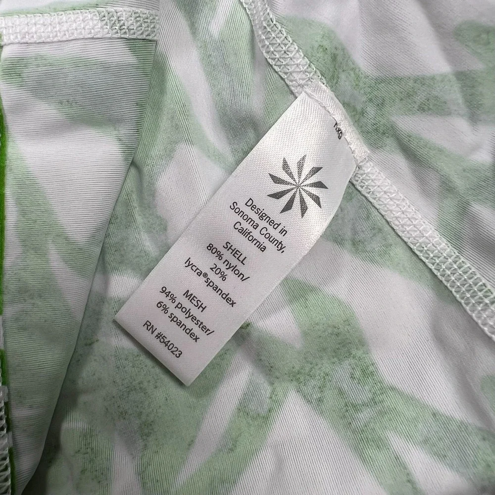 Athleta Women's XS Green White Palm Leaf Print Rash Guard Mesh Cuff